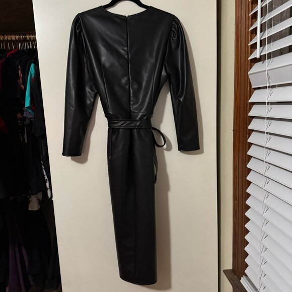 Nissa V-Neck Black Faux Leather Dress (L) NWT - Picture 4 of 9